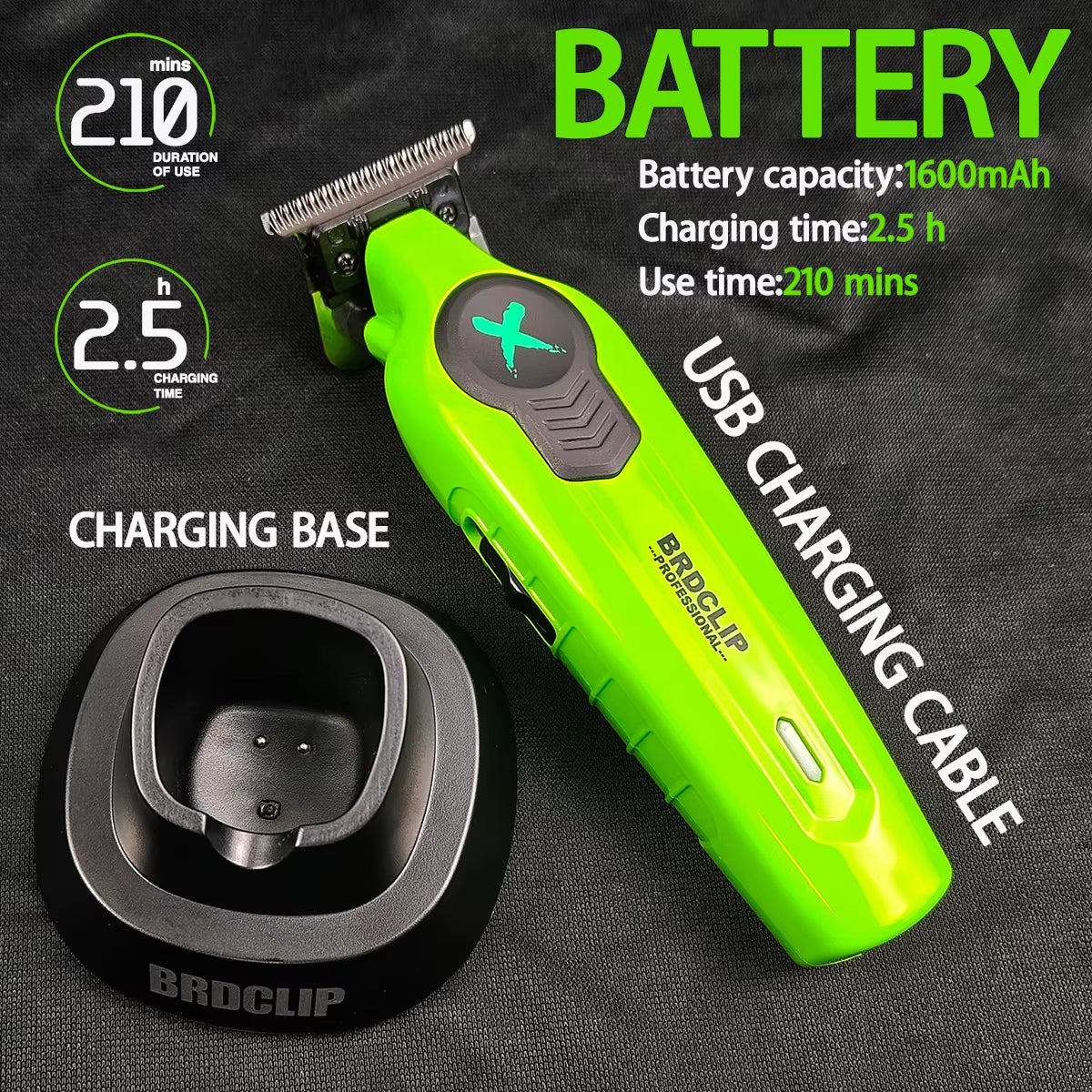 New 2025  FA1T Green Professional Hair Trimmer Barber Carving Gradient Finish Machine Electric Clipper with Charger Stand
