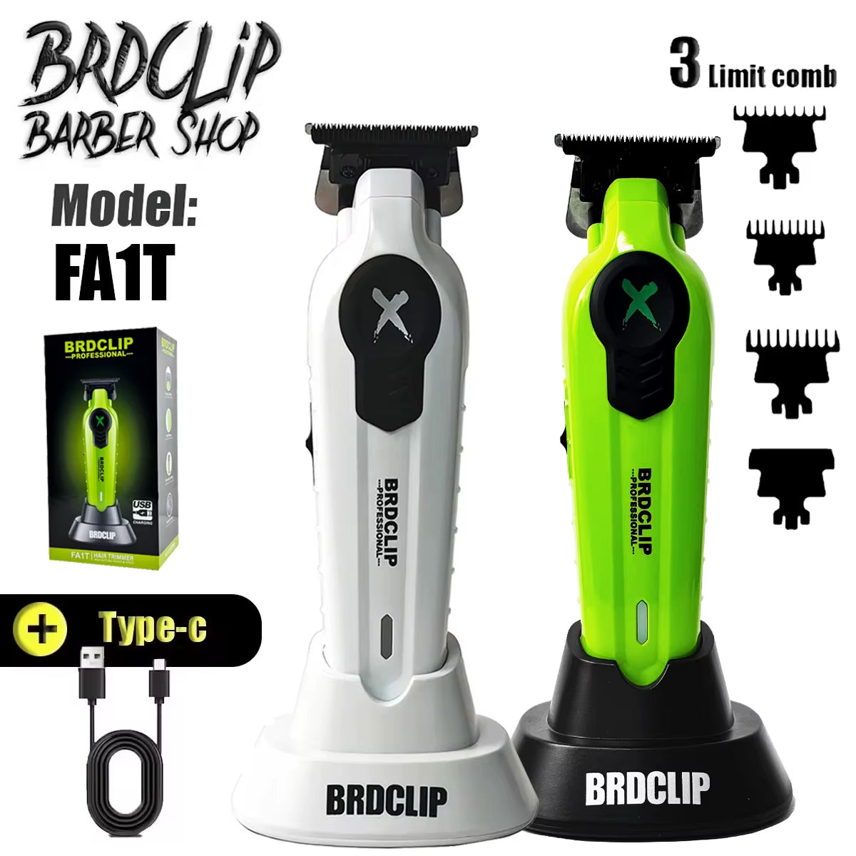 New 2025  FA1T Green Professional Hair Trimmer Barber Carving Gradient Finish Machine Electric Clipper with Charger Stand