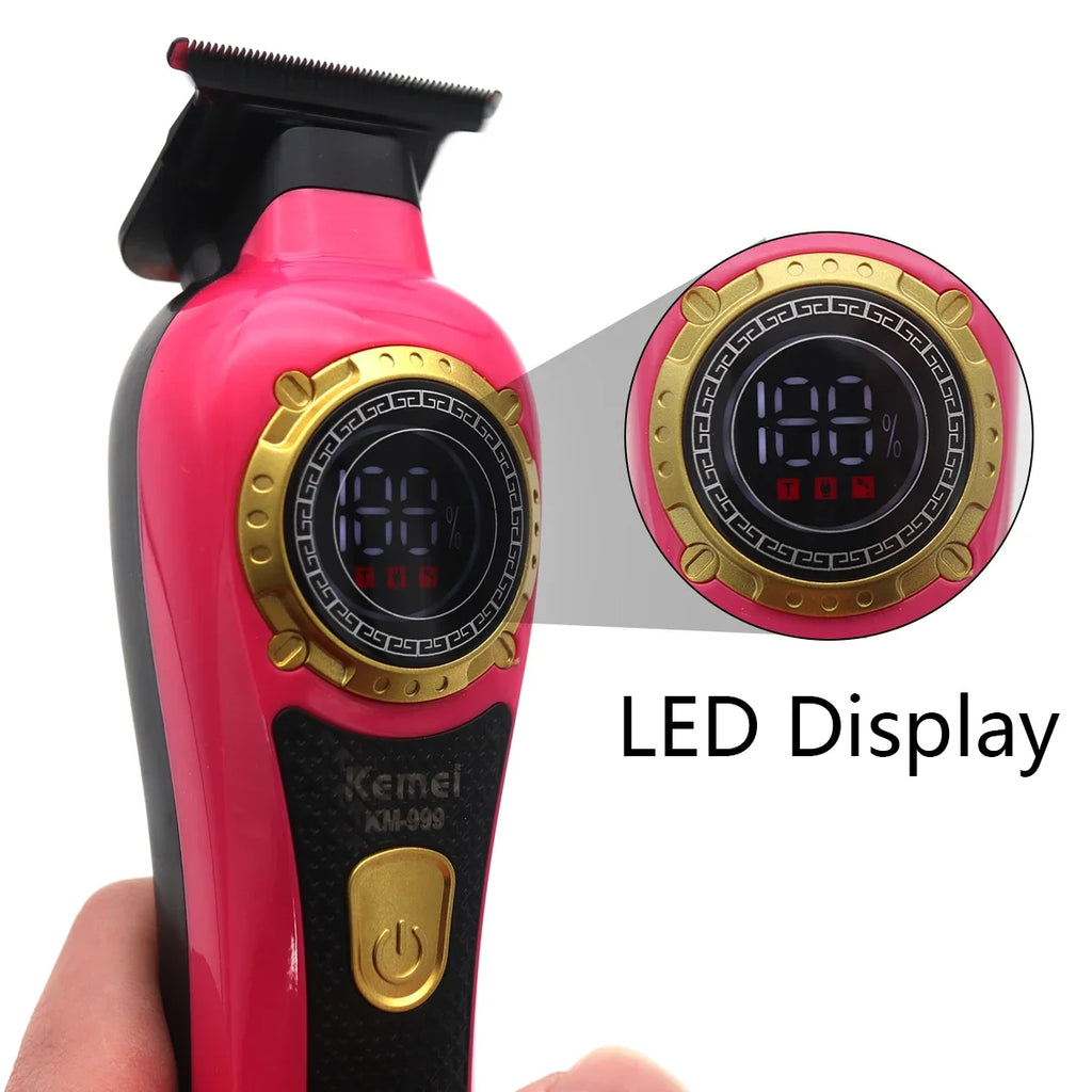 KM-999 Hair Trimmer for Men DLC T-Blade Zero Gapped LED Display Cordless USB Professional Hair Clipper Finishing Machine