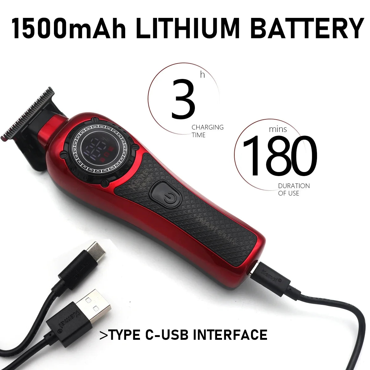 KM-999 Hair Trimmer for Men DLC T-Blade Zero Gapped LED Display Cordless USB Professional Hair Clipper Finishing Machine