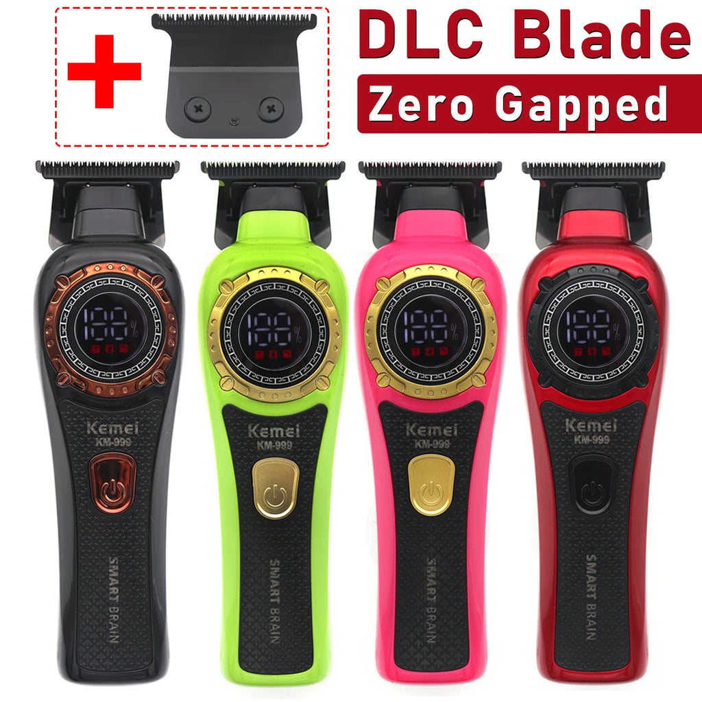 KM-999 Hair Trimmer for Men DLC T-Blade Zero Gapped LED Display Cordless USB Professional Hair Clipper Finishing Machine