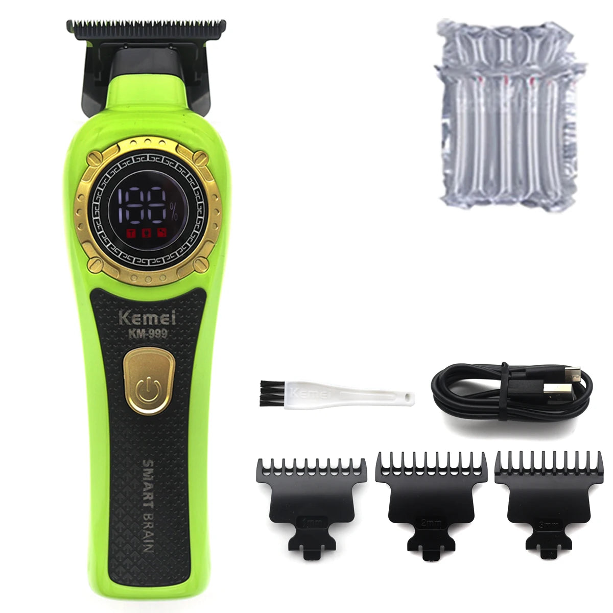 KM-999 Hair Trimmer for Men DLC T-Blade Zero Gapped LED Display Cordless USB Professional Hair Clipper Finishing Machine